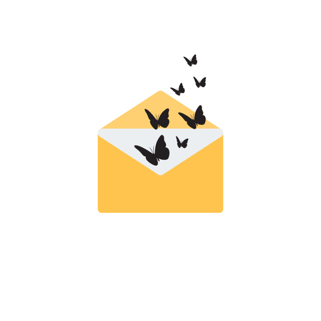 Image of butterflies emerging from an open envelope to represent signing up for the This is Me newsletter.